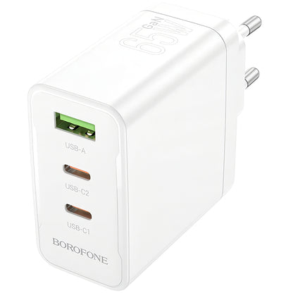 Borofone BN12 Network Charger, 65W, 5A, 1 x USB-A - 2 x USB-C, White