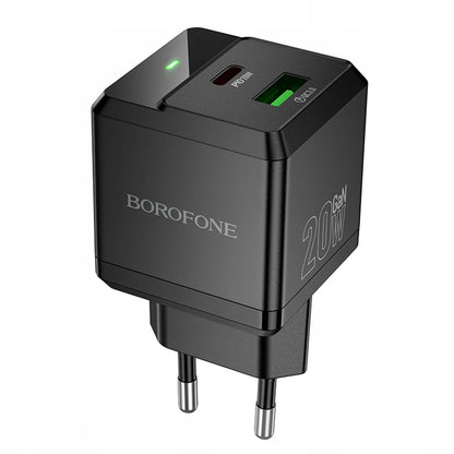Borofone BN19 Intenso Netwerkoplader, 20W, 3A, 1 x USB-A - 1 x USB-C, Zwart