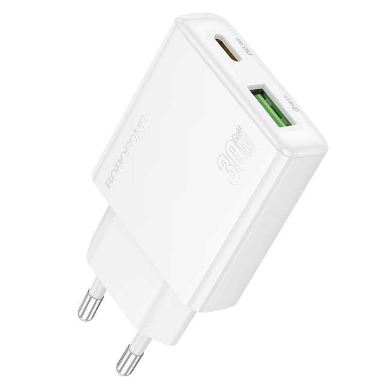 Borofone BN25 Wish Power Adapter, 30W, 3A, 1 x USB-A - 1 x USB-C, White