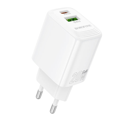 Borofone BN27 Fuente Netwerkoplader, 20W, 3A, 1 x USB-A - 1 x USB-C, Wit