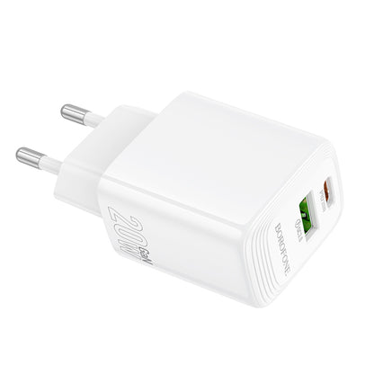 Borofone BN27 Fuente Netwerkoplader, 20W, 3A, 1 x USB-A - 1 x USB-C, Wit