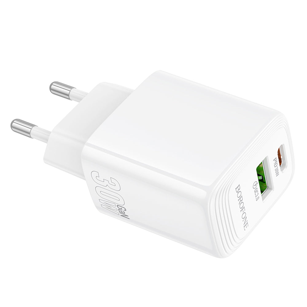 Borofone BN29 Fuente Netwerkoplader, 30W, 3A, 1 x USB-A - 1 x USB-C, Wit