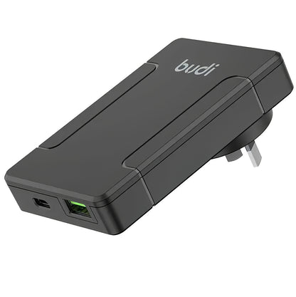 Budi Netwerkoplader, 65W, 3A, 1 x USB-A - 1 x USB-C, Zwart