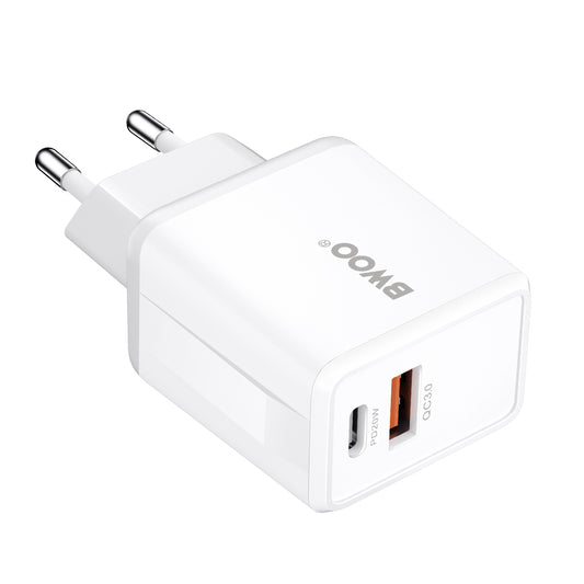 Netwerkoplader BWOO CDA182, 38W, 3A, 1 x USB-A - 1 x USB-C, Wit