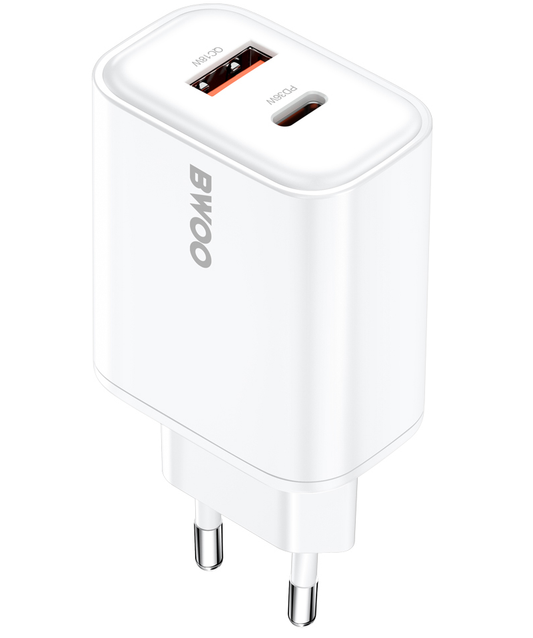 Netwerkoplader BWOO CDA207, 36W, 3A, 1 x USB-A - 1 x USB-C, Wit
