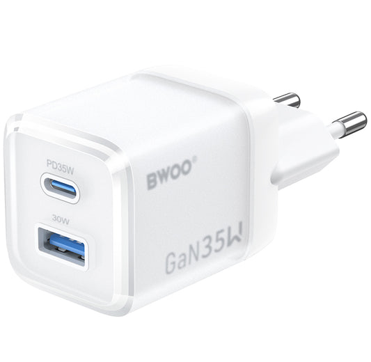 Netwerkoplader BWOO CDA222, 35W, 3A, 1 x USB-A - 1 x USB-C, Wit
