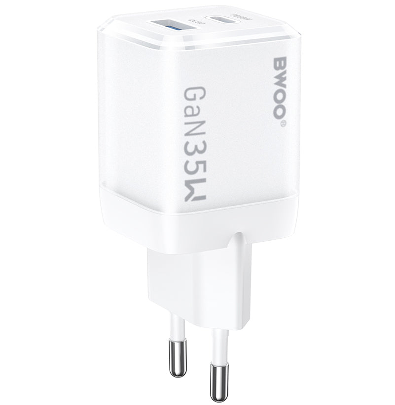 Netwerkoplader BWOO CDA222, 35W, 3A, 1 x USB-A - 1 x USB-C, Wit