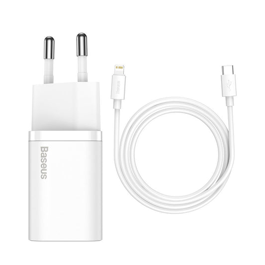 Baseus Super Si netwerkoplader met Lightning-kabel, 20 W, 3 A, 1 x USB-C, Wit TZCCCSUP-B02 