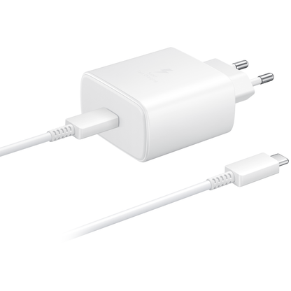 Network Charger with USB-C Cable Samsung EP-TA845 + DW767JWE, 45W, 4.05A, 1 x USB-C, White GP-PTU020SOFWQ