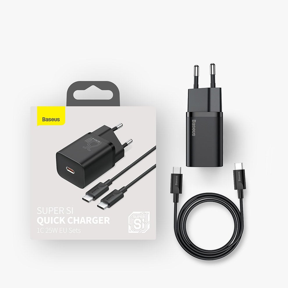 Network Charger With USB-C Cable Baseus Super Si, 25W, 3A, 1 x USB-C, Black TZCCSUP-L01