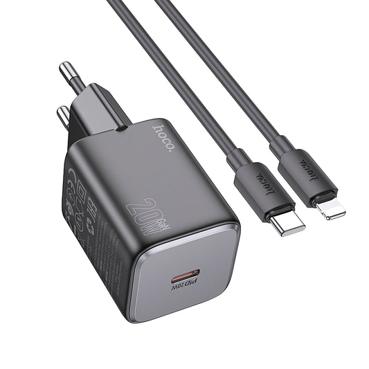 Netwerkoplader met Lightning-kabel HOCO N40, 20 W, 3 A, 1 x USB-C, zwart 