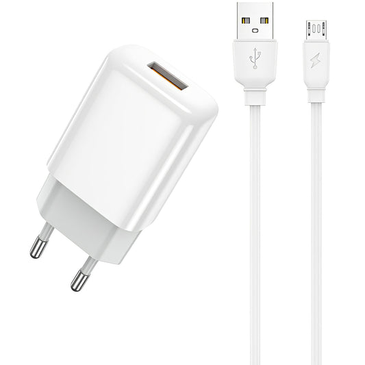 Prestico F7S Network Charger with microUSB Cable, 12W, 2.4A, 1 x USB-A, White 