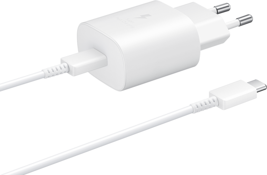 Network Charger with USB-C Cable Samsung EP-TA800W + DA705BWE, 25W, 3A, 1 x USB-C, White GP-PTU021SOAWQ