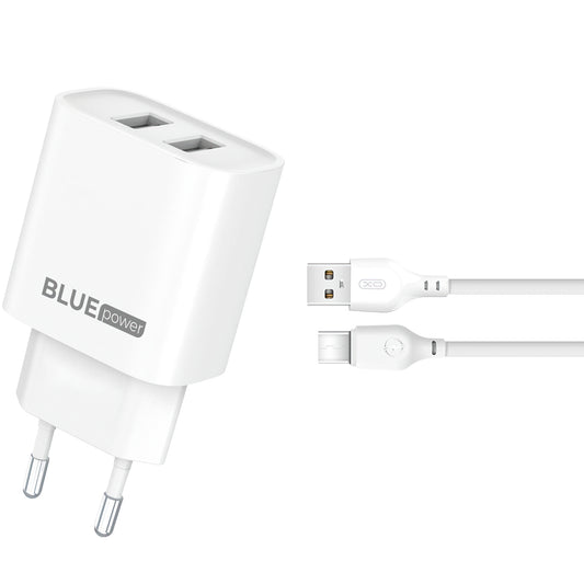 Blue Power BPCE02C USB-C kabelnetwerklader BPCE02C, 10.5W, 2.1A, 2 x USB-A, Wit