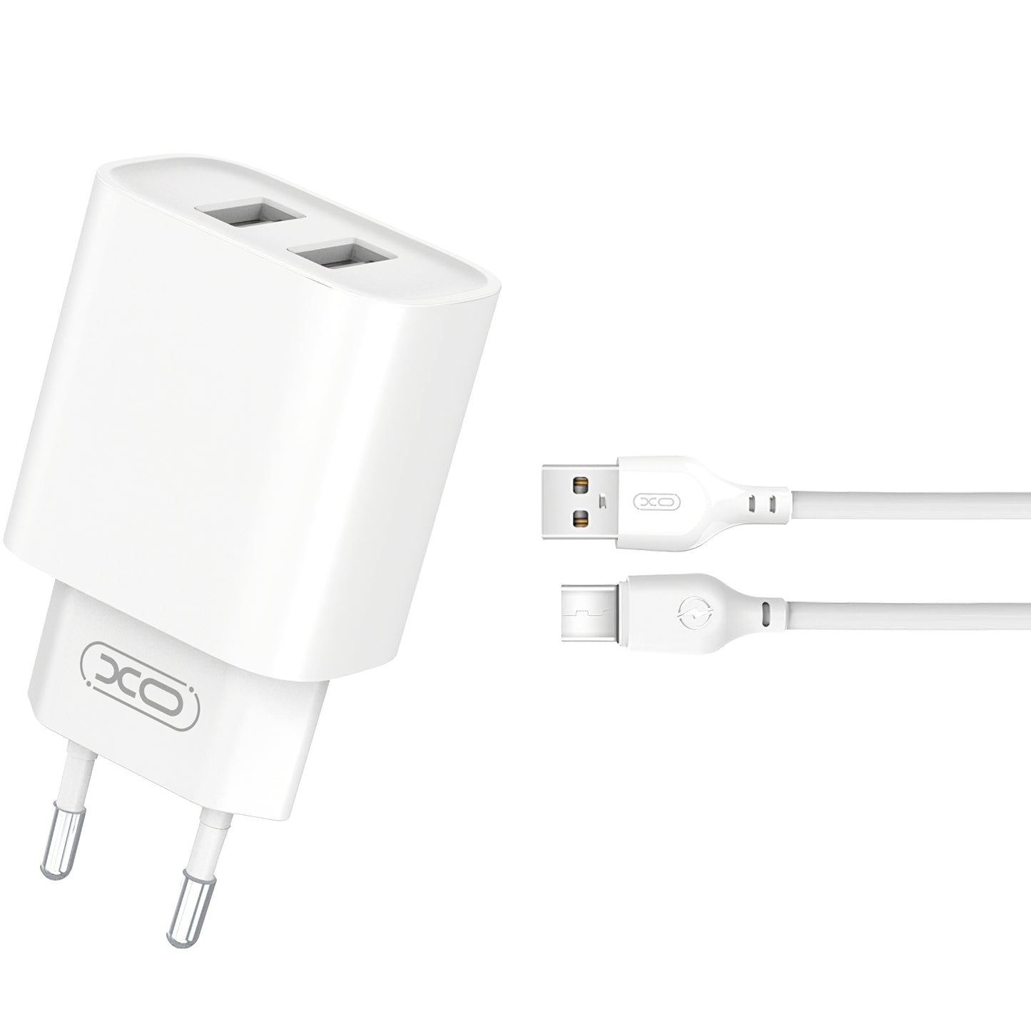 XO Design XO Design BPCE02C USB-C kabelnetwerklader, 10,5W, 2,1A, 2 x USB-A, Wit 