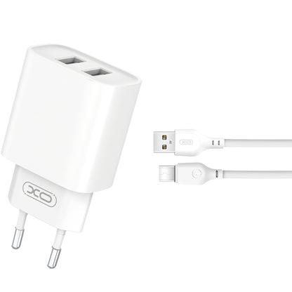 XO Design XO Design BPCE02C USB-C kabelnetwerklader, 10,5W, 2,1A, 2 x USB-A, Wit 