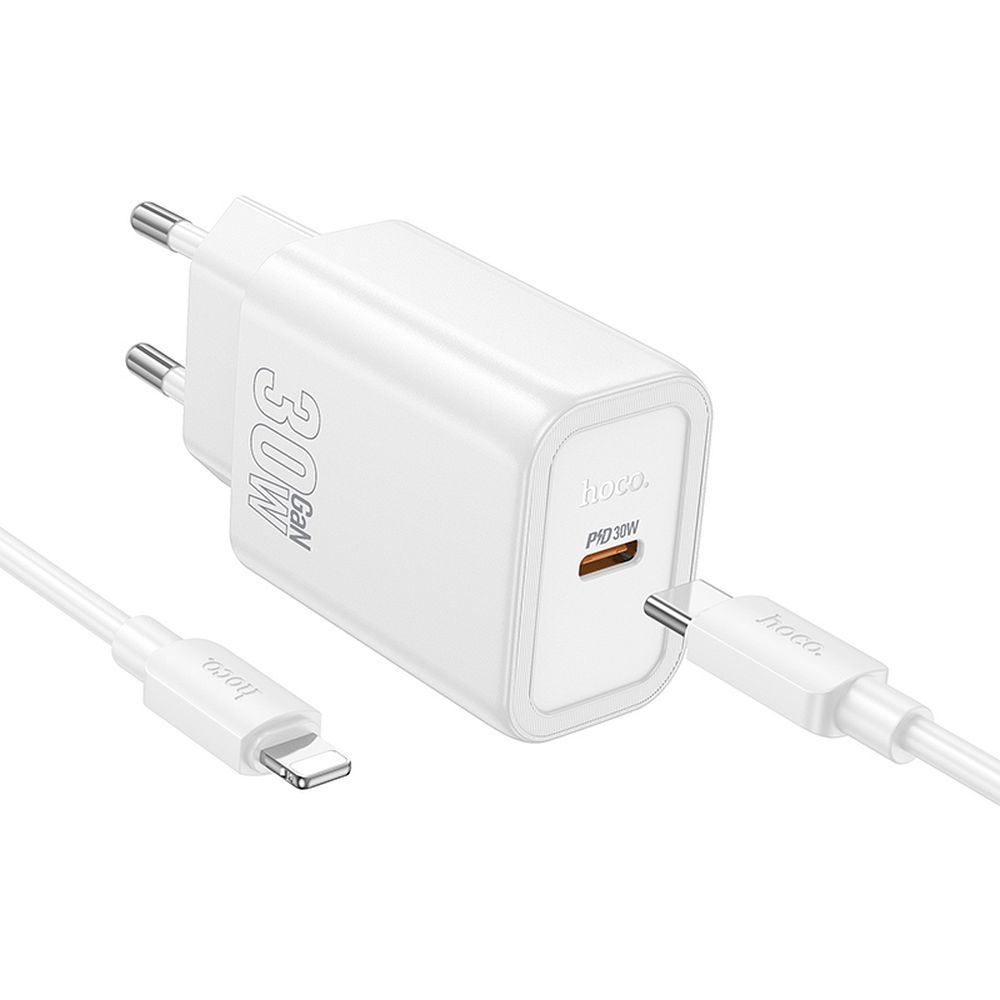 Netwerkoplader met Lightning-kabel HOCO N62, 30W, 3A, 1 x USB-C, Wit