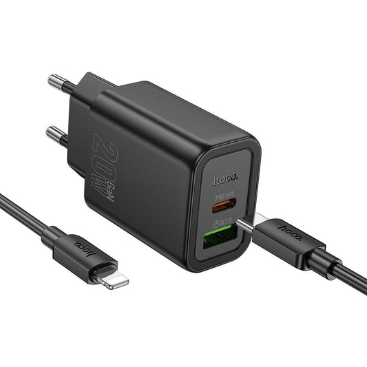 Netwerkoplader met USB-C Kabel HOCO N61, 20W, 3A, 1 x USB-A - 1 x USB-C, Zwart