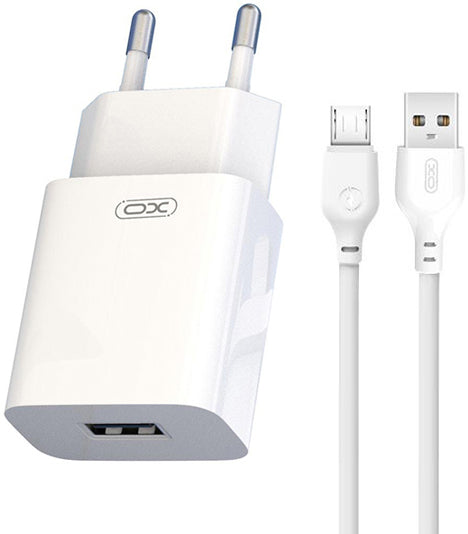 Netwerkoplader met microUSB-kabel XO Design L99, 12W, 2.4A, 1 x USB-A, Wit