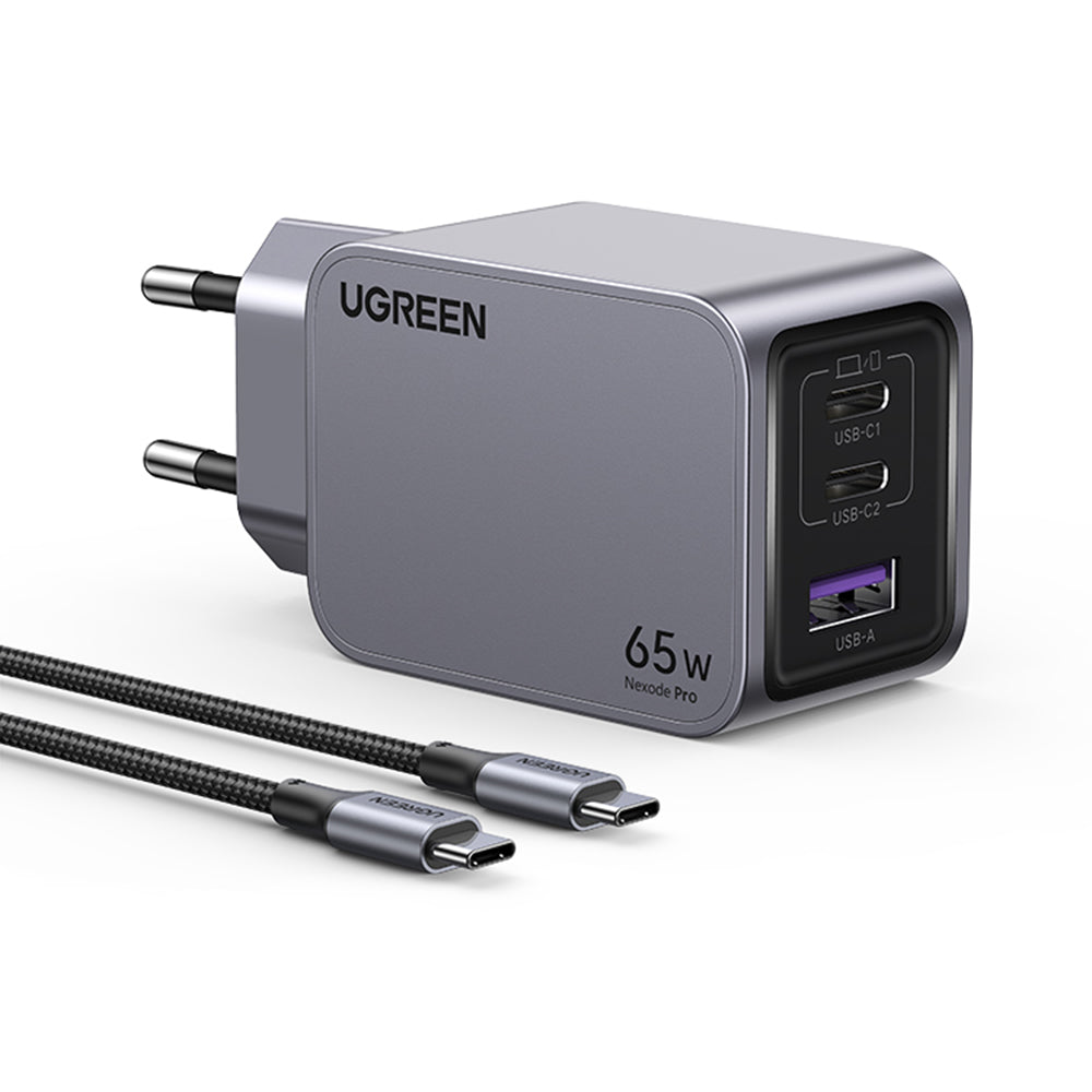 Netwerkoplader met USB-C Kabel UGREEN X755 Nexode Pro, 65W, 3A, 1 x USB-A - 2 x USB-C, Gri