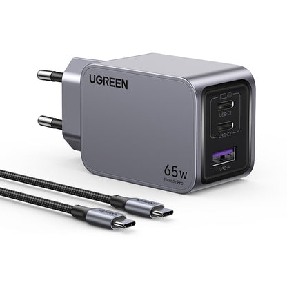 Netwerkoplader met USB-C Kabel UGREEN X755 Nexode Pro, 65W, 3A, 1 x USB-A - 2 x USB-C, Gri