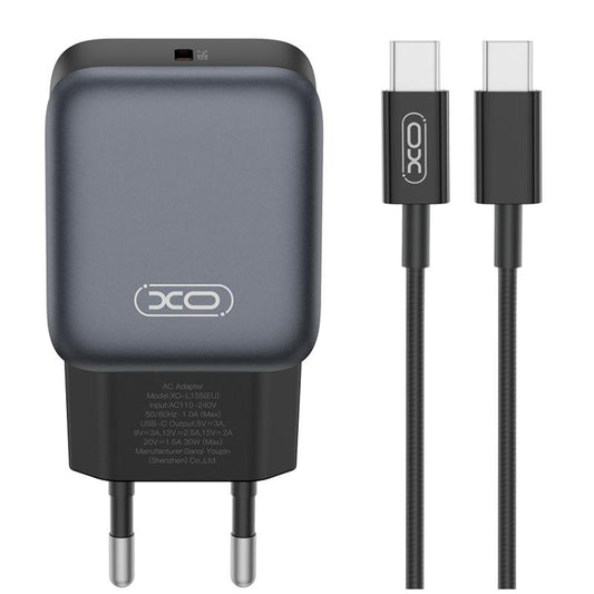Netwerkoplader met USB-C Kabel XO Design L155, 30W, 3A, 1 x USB-C, Zwart