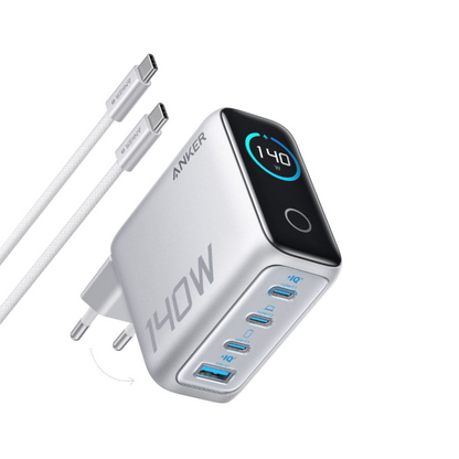 Netwerkoplader met USB-C Kabel Anker Zolo, 140W, 5A, 1 x USB-A - 3 x USB-C, Zilver B2697G41