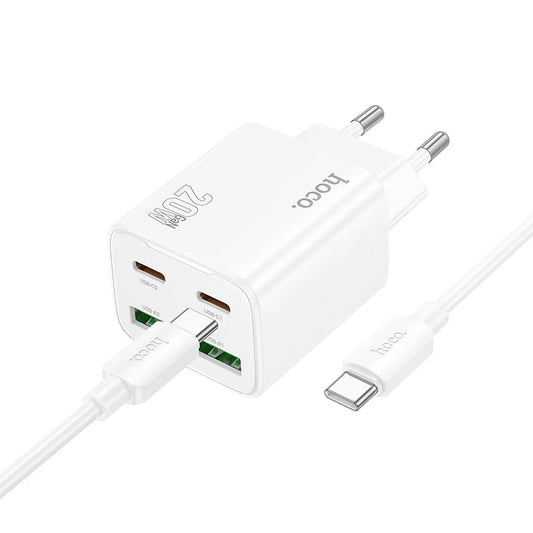 Netwerkoplader met USB-C Kabel HOCO N55, 20W, 3A, 2 x USB-A - 2 x USB-C, Wit