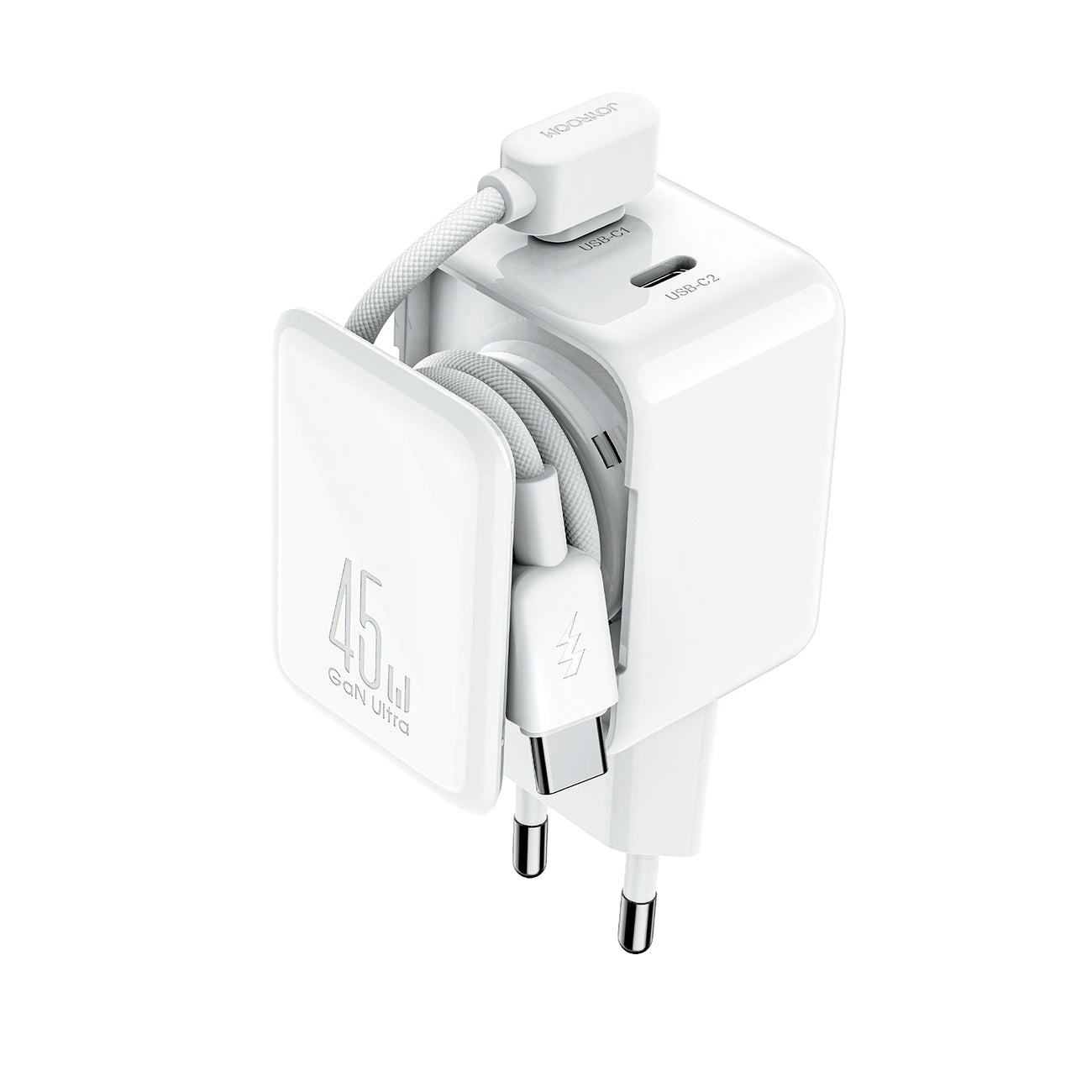 Netwerkoplader met USB-C Kabel Joyroom JR-TCL05, 45W, 3A, 2 x USB-C, Wit