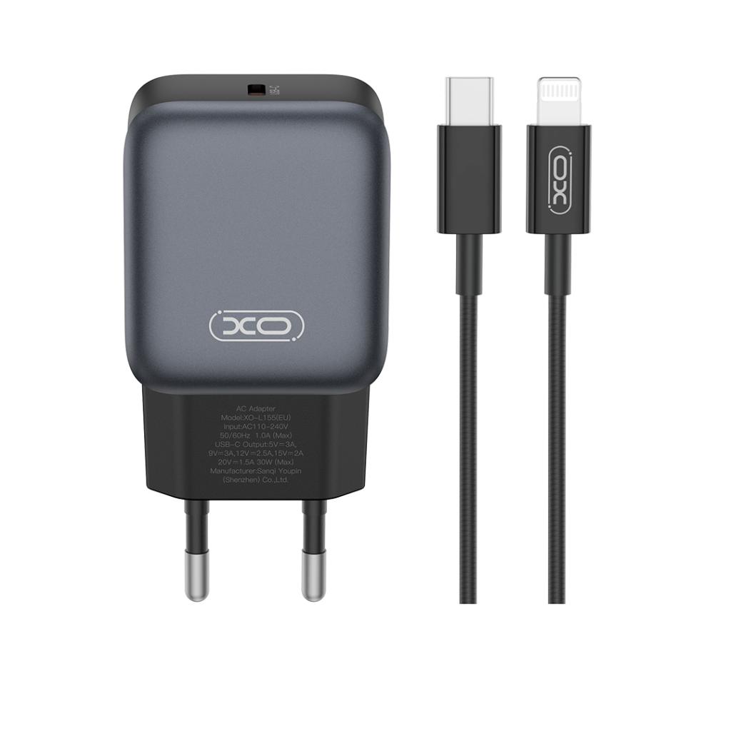 Netwerkoplader met Lightning-kabel XO Design L155, 30W, 3A, 1 x USB-C, Zwart