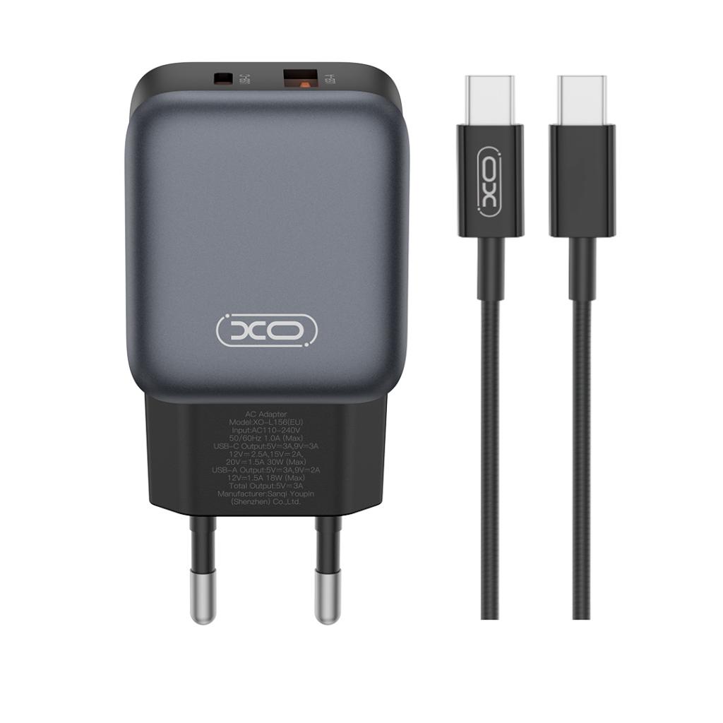 Netwerkoplader met USB-C Kabel XO Design L156, 30W, 3A, 1 x USB-A - 1 x USB-C, Zwart