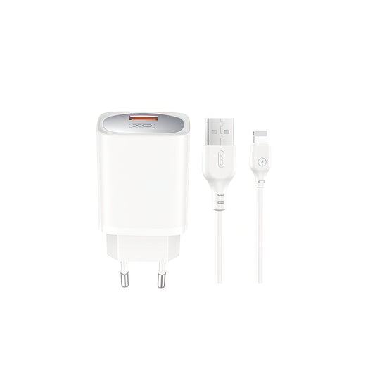 Netwerkoplader met Lightning Kabel XO Design CE19, 18W, 3A, 1 x USB-A, Wit