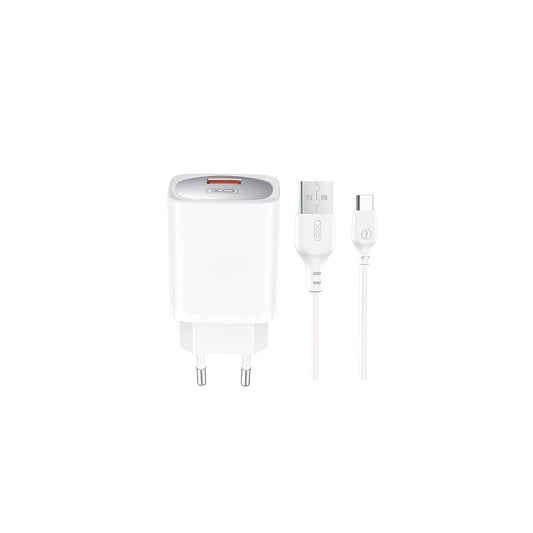 Netwerkoplader met USB-C Kabel XO Design CE19, 18W, 3A, 1 x USB-A, Wit