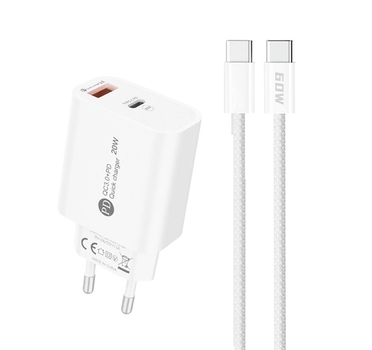 Netwerkoplader met USB-C Kabel A6MaxL, 20W, 3A, 1 x USB-A - 1 x USB-C, Wit