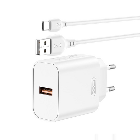 Netwerkoplader met USB-C Kabel XO Design CE33, 18W, 3A, 1 x USB-A, Wit