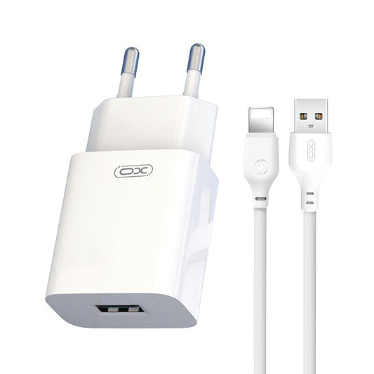 Netwerkoplader met Lightning Kabel XO Design L99, 12W, 2.4A, 1 x USB-A, Wit