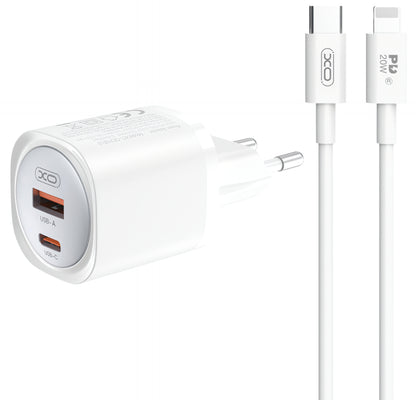 Network Charger with Lightning Cable XO Design CE21, 30W, 3A, 1 x USB-A - 1 x USB-C, White