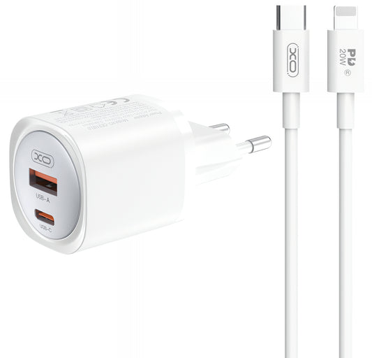 Netwerkoplader met Lightning-kabel XO Design CE21, 30W, 3A, 1 x USB-A - 1 x USB-C, Wit
