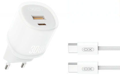 Netwerkoplader met USB-C Kabel XO Design L151, 30W, 3A, 1 x USB-A - 1 x USB-C, Wit