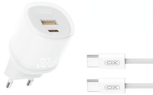 Netwerkoplader met USB-C Kabel XO Design L151, 30W, 3A, 1 x USB-A - 1 x USB-C, Wit