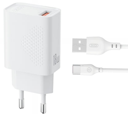 Netwerkoplader met USB-C Kabel XO Design L159, 18W, 3A, 1 x USB-A, Wit