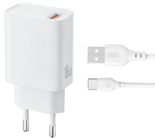 Netwerkoplader met USB-C Kabel XO Design L159, 18W, 3A, 1 x USB-A, Wit