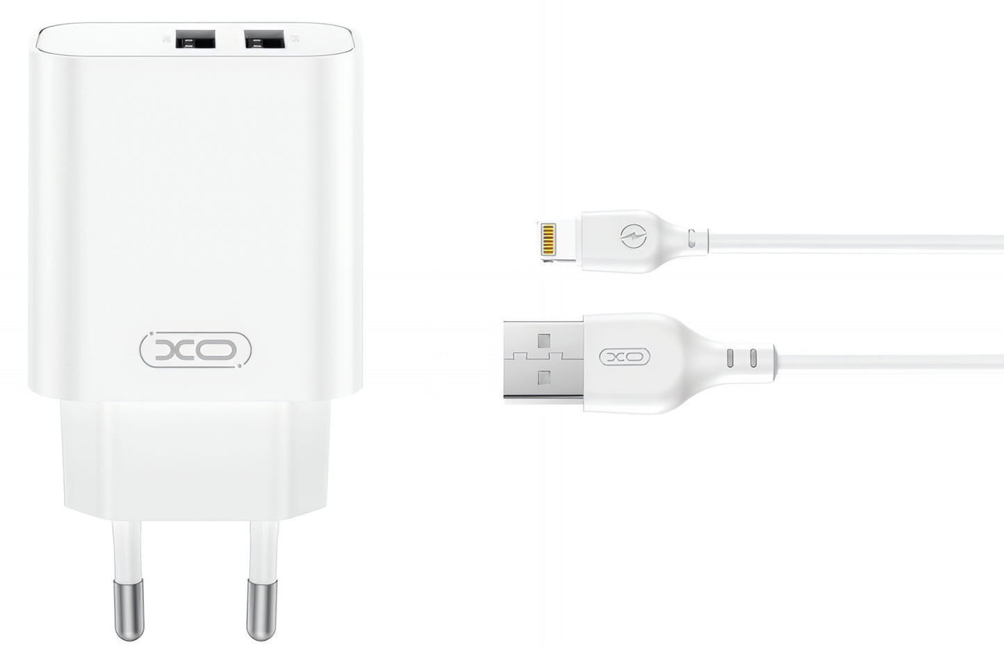 Netwerkoplader met Lightning Kabel XO Design CE34, 12W, 2.4A, 2 x USB-A, Wit