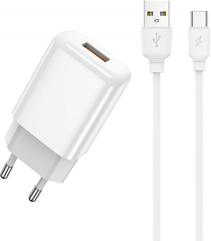 Netwerkoplader met USB-C Kabel Prestico F9S, 12W, 2.4A, 1 x USB-A, Wit