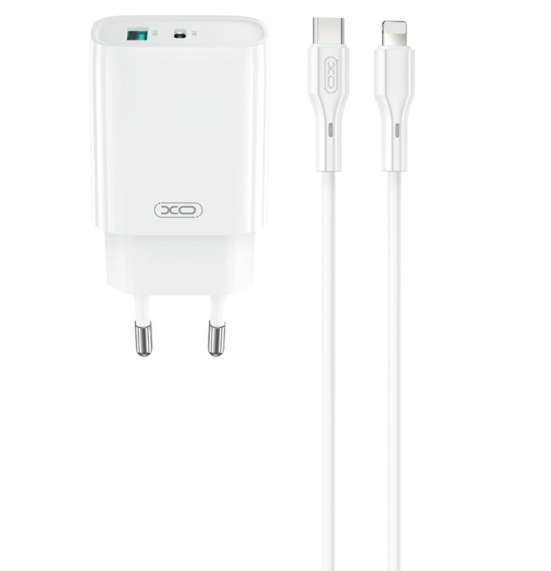 Netwerkoplader met Lightning-kabel XO Design CE30, 30W, 3A, 1 x USB-A - 1 x USB-C, Wit