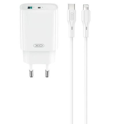 Netwerkoplader met Lightning-kabel XO Design CE30, 30W, 3A, 1 x USB-A - 1 x USB-C, Wit