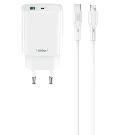 Netwerkoplader met Lightning-kabel XO Design CE30, 30W, 3A, 1 x USB-A - 1 x USB-C, Wit