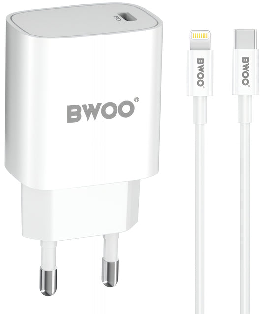 Netwerkoplader met Lightning Kabel BWOO CDA159, 20W, 3A, 1 x USB-C, Wit