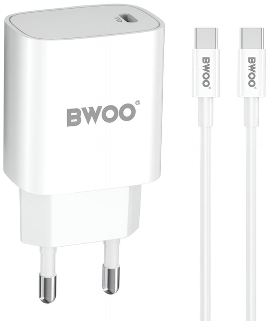 Netwerkoplader met USB-C Kabel BWOO CDA159, 20W, 3A, 1 x USB-C, Wit