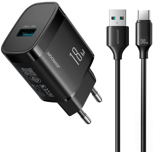 Netlader met USB-C-kabel Joyroom JR-TF4, 18W, 3A, 1 x USB-A, Zwart